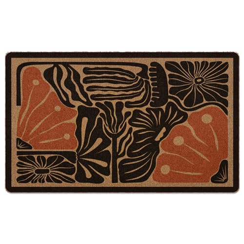 XLDLIOO Boho Floral Door Mat Boho Floral Doormat Black Flower Welcome Front Door Mat Outside Indoor Outdoor Entrance Botanical Artificial Coir Doormats Rugs for Patio Entry Home Decor 30x17in