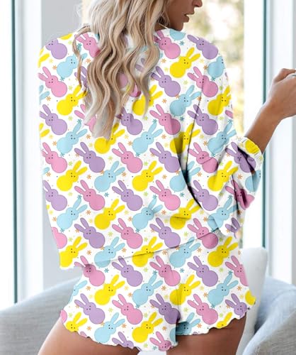 Image of Roshop Halloween Pajama Women's Pumpkin Top & Shorts Loungewear Set