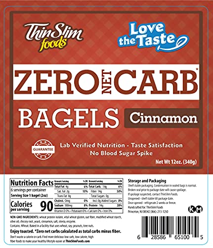 ThinSlim Foods Keto Bagels | Keto Bread Alternative | Low Carb Cinnamon, 4 Pack (6 Zero Net Carb Bagels Per Pack)