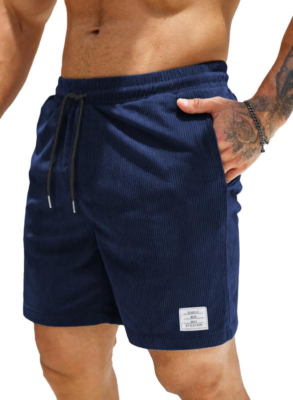 JMIERR Corduroy Shorts Herren Sommer Freizeit Leinen Stretch Baumwolle Elastische Taille mit Taschen