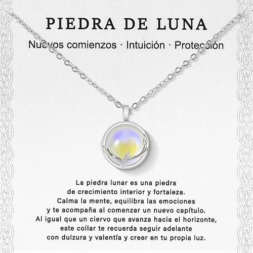 Rebundex Piedra Luna Colgante Regalos Originales para Mujer Ideas de Regalos para Mujer Cumpleaños Collar Piedras para Amiga Novia Hija Hermanas Nieta Madre Esposa, Navidad Reyes San Valentin