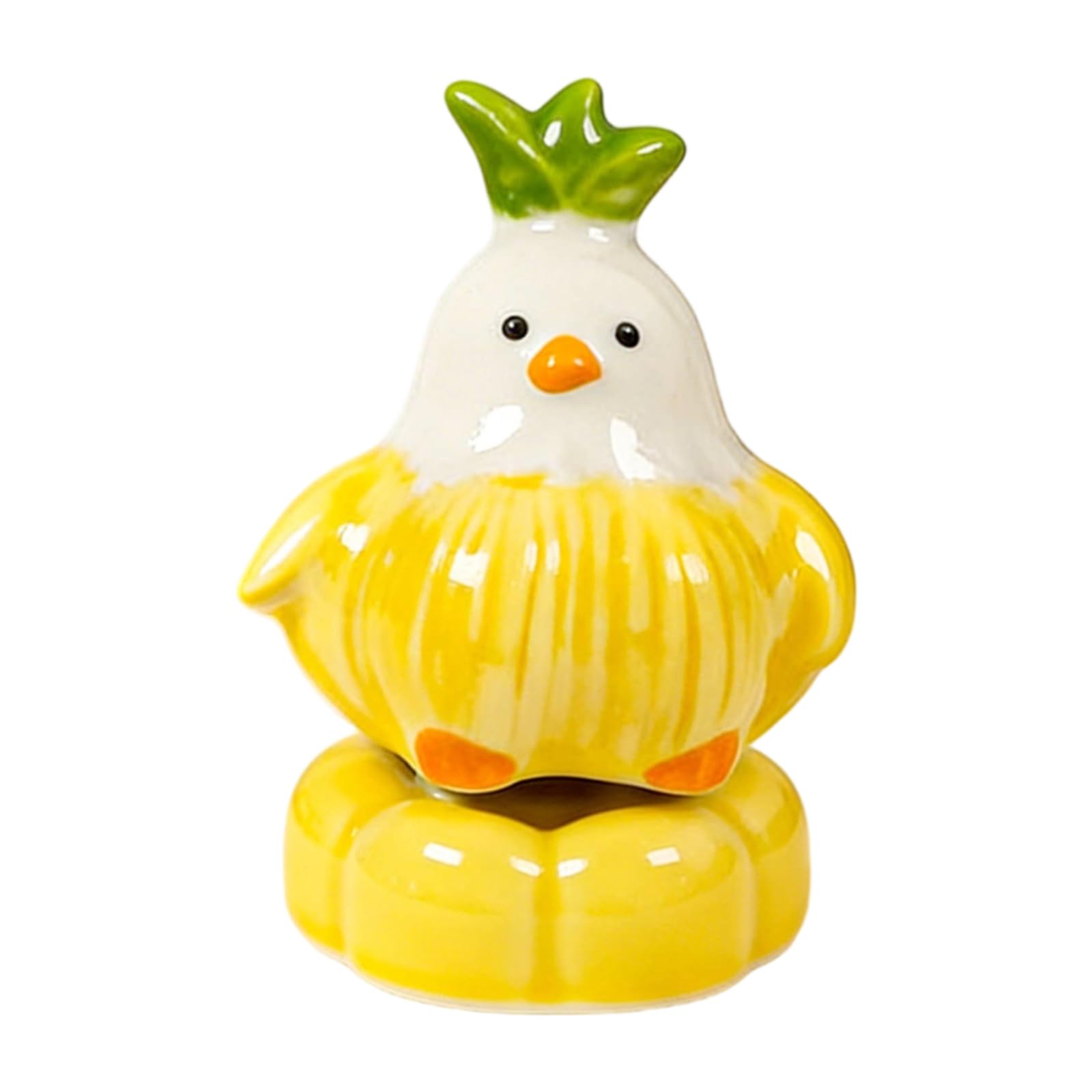 Home Decor Bird Figurine in Ceramic, Glazed Garlic Tabletop Ornament with Rotating Base for Shelf or Desk Tabletop Bird Decor Figurine