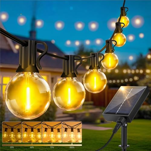 Guirlande Solaire Exterieur Lumineuse LED - 15M G40 Guirlande Guinguette Extérieur avec Télécommande IP44 Imperméable 8 Modes Guirlande Lumières Solaire...