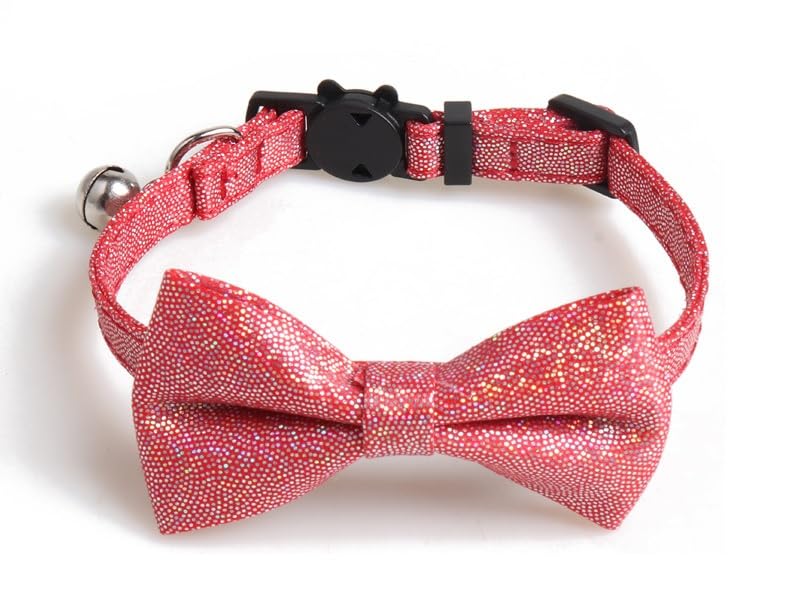 Luxury Cat Collars with Bow Tie and Bell, Red Sparkle Glitter