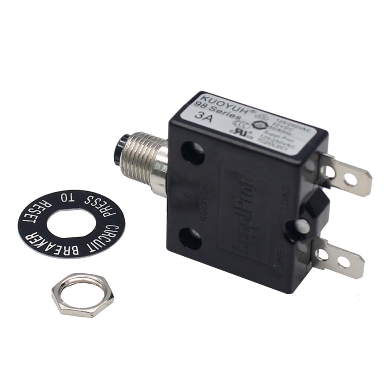 Genuine KUOYUH USA 3 Amp 98 Series Quick Connect Terminals Push-to-Reset Thermal Circuit Breaker (1-Pack) (3A)