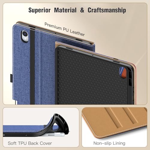Image of MoKo Case for Samsug Galaxy Tab S11 2025 11-Inch, Denim Blue & Brown | S Pen Holder, PU Leather, 2 Adjustable Angle, Auto Wake /Sleep, Hand Strap, Front Pocket, 2 non-slip grooves