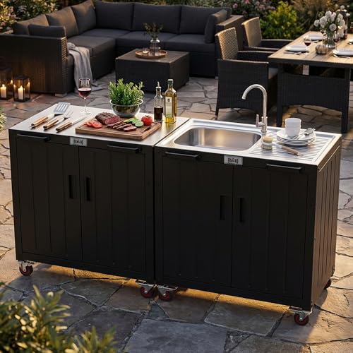 Image of Feasto Modular Outdoor Kitchen Island with Stainless Steel Sink and Faucet