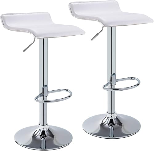 Duhome Taburetes de bar modernos y contemporáneos ajustables con asiento de cuero, juego de 2 sillas (gris)