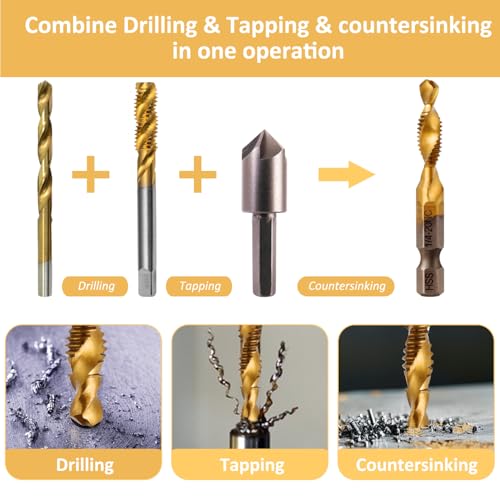 image for ALLWIN 6 Pack Taps Bit Set - Titanium Combination Drill Tap Bit Set Sc