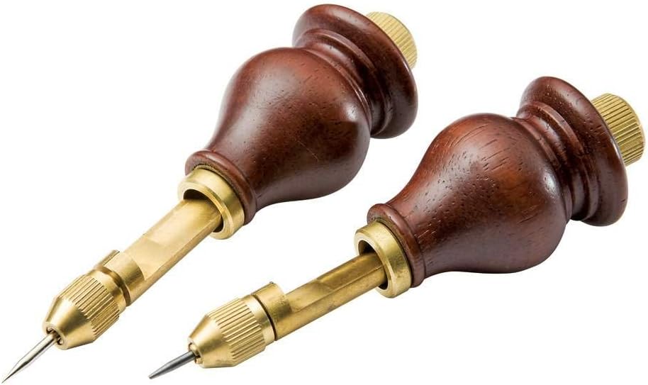 Adjustable Trammel Points Set w/ Hardwood Handles, Pencil Leads & Needle Points - Woodworking Compass for Drawing Large Circles, Measuring & More - Trammel Points with Pencil Fits 3/8" to 1" Beams