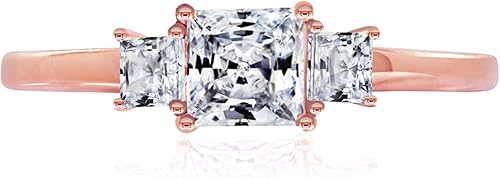 Miniatura 2 de Tienda Essentials Anillo de plata de ley chapada en platino o oro con 3 piedras de corte princesa hecho con circonitas Infinite Elements