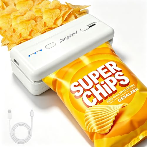 Mini Bag Sealer, 2 in 1 Heat Bag Sealer with Cutter and Magnet for Kitchen Fridge, 1300mAh Rechargeable Heat Bag Resealer for Fresh Chips Snacks Mylar Plastic Bags Food Packaging Home Bakers Gift by Dutgeed - Used condition - US$14.05