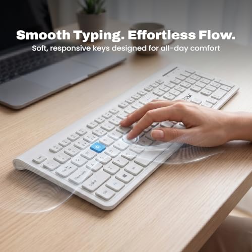 Image of EVM Wireless Keyboard Mouse Combo with USB Nano Receiver | Full-Size 105-Key Keyboard | 10m Wireless Range | DPI Adjustable Optical Mouse | for Laptop, Desktop & Mac | (WLK-018 & EWLM-450-White)