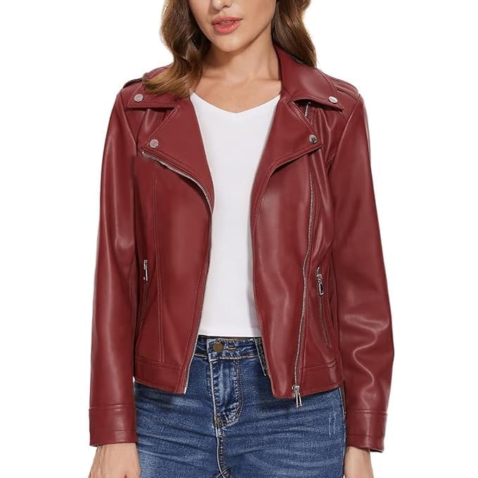 Image of Leather Jacket For Women Biker Black