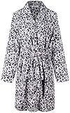 SofiePJ Women's Plush Fleece Bathrobe 36' Super Soft Fun Prints with Pockets Gray Leopard M