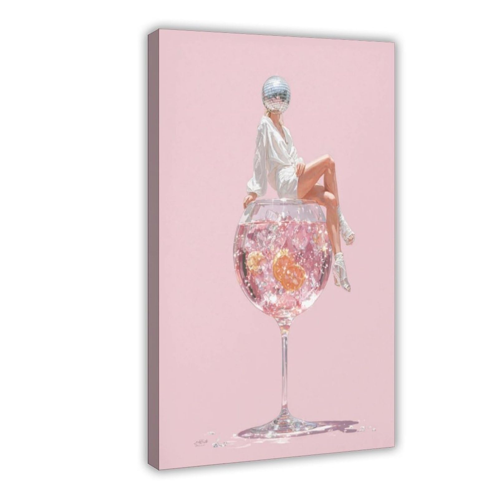 QIOTBVV Retro Cocktail Disco Girl Canvas Poster Bedroom Decor Landscape Office Room Decor Gift 24" L X 36" W