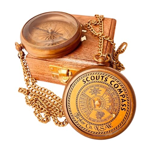 Brújula Scout Compás de Bronce Grabado con Juramento Scout en Caja de Madera, Compás de Camping y Senderismo con Calendario de 50 Años miniatura 6