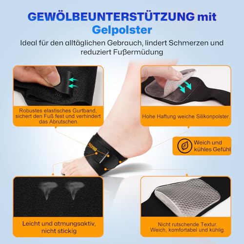 NEVVIS Plantarfasziitis Bandagen, Verstellbare Fußgewölbestütze mit Gel-Pads, Fußgewölbe Stütze, für Damen und Herren, Linderung von Flachfuß, hohem Fußgewölbe, Fußmüdigkeit und Fußgewölbschmerzen