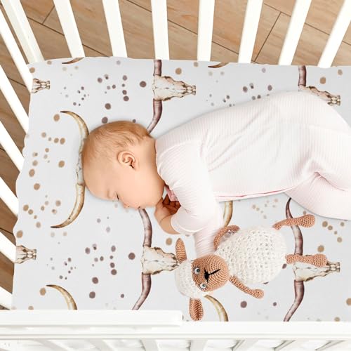 Image of VIGTRO Western Bull Baby Crib Sheets for Boys Girls, Cowboy Breathable Soft Fitted Crib Playard Sheets Baby Mattress Sheet, S 39x27x5in