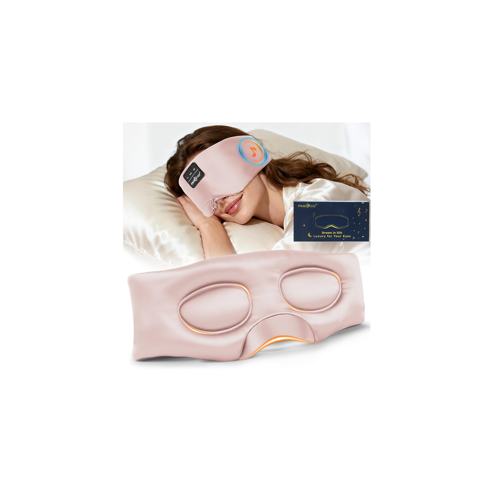 Musicozy Antifaz para dormir con auriculares Bluetooth, 100% opaco, para hombres y mujeres, color rosa