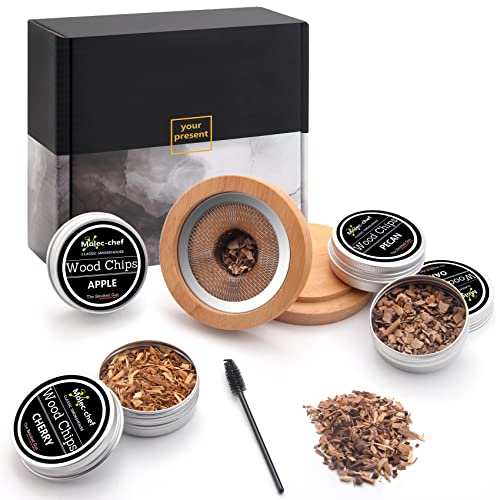 Cocktail Smoker Kit, kungfuren Whiskey Smoker Kit, 100% Four Flavor Natural Wood Combustible Old Fashioned Smoker Kit for Whiskey, Wine, Meat, Whiskey Smoker Gifts for Men