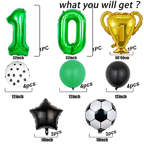 Soccer Champion Cup Balloon Set 10Th Birthday Decoration Green Number 10 Foil Soccer Balloon Decoration Star Balloon 10Th Birthday Party Bouquet Balloon For Children Boy Birthday Party Football Party #TOP1