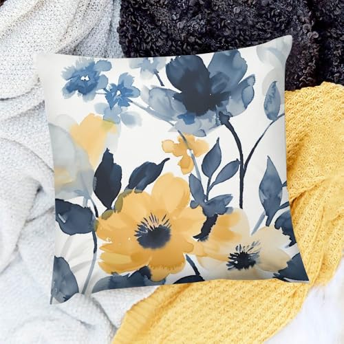 KANXLAN Farmhouse Decor Pillow Cover - Flowers Leaves Annabel Kidston Cushion Case for Home Sofa Couch 18x18in