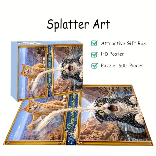 Puzzles para adultos 500 piezas, rompecabezas de ventana con gato - arte de manchas, rompecabezas de gato imposibles para personas mayores y familia, 20.47x14.96 pulgadas, póster 1:1, letras en el reverso miniatura 3