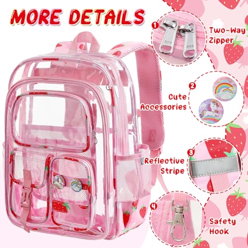 Image of Clear Backpack for Kids, Strawberry Backpack for Girls, Water-Resistant See Through Bookbag with Chest Strap for Preschool Kindergarten College Travel Stadium Work Concert