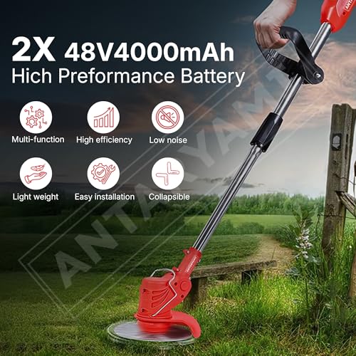 Image of Electric Wireless Rechargeable Edge Cutter 48V - 25cm Cutting Width | 2-in-1 Mower & Trimmer | Adjustable Height | 3 Blade Types | Lightweight & Portable | Lawns & Gardens (A5)