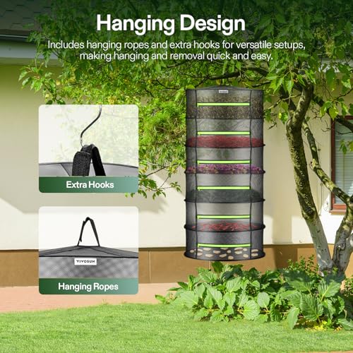 Image of VIVOSUN 6-Layer Mesh Drying Rack Hanging Design with Green Zippers for Dehydrating, Indoor and Outdoor Pruning Shears Included