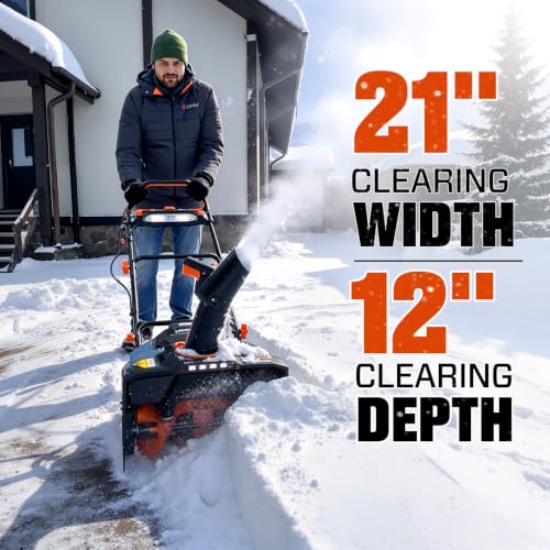 SENIX 40V 21-Inch Cordless Snow Blower with Variable-Speed Steel Auger | 1800W Brushless Motor, 12' Depth, 680Lbs/Min Capacity, Includes 10000mAh Batteries & Dual LED Lights 33ft Throw Max