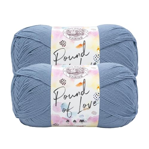 Image of Lion Brand Yarn, Pound of Love Crochet Yarn, Stone, Blue, 2 Pack | Large Skein Everyday Basic 100% Acrylic Worsted Weight Knit Fiber for Baby Blankets, Classic Afghans, Sweaters, Scarf Sets