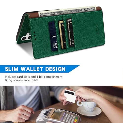 Image of ZZXX for Samsung Galaxy S25 Plus Wallet Case with [RFID Blocking] Card Slot Kickstand Magnetic Closure Leather Flip Fold Protective Phone Case for Galaxy S25 Plus 5G Case Wallet(Green-6.6 inch)