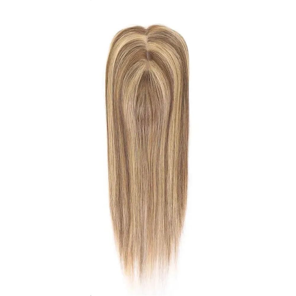 14inch Clip In Hair Toppers for Women, Real Thinning Human Hairs 4x6cm Mono Lace with PU Base Part, No Bangs,Silk Straight Wigs(4-613)