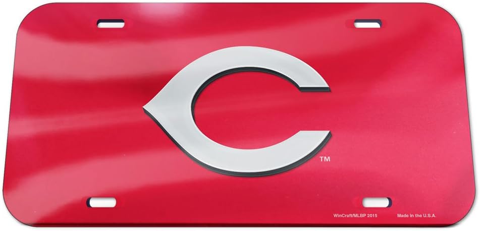 MLB Cincinnati Reds Crystal Mirror Logo License Plate, Team Color, One Size