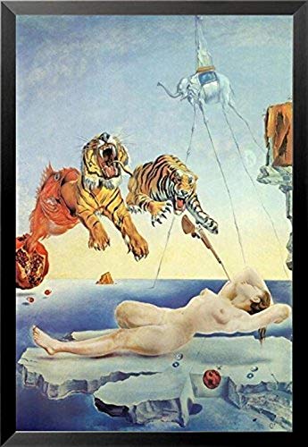 Buyartforless Framed Dream Caused by The Flight of a Bee a Second Before Awakening by Salvador Dali 30.5x20.75 Art Print Poster Museum Master Famous Painting Tigers Nude Woman Elephant Gun