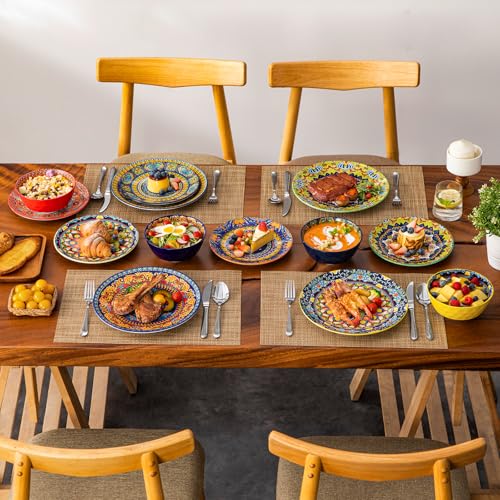 Image of vancasso 18 Pieces Plates and Bowls Set, Bohemian Style Dinnerware Sets Service for 6, Porcelain Boho Dishes Set for Kitchen, Housewaring Gift, Dishwasher and Microwave Safe, Series KRVI
