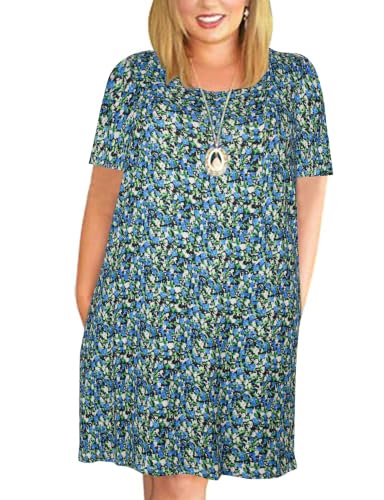 Image of Kancystore Women's Plus Size Summer Dresses Short Sleeve Casual T-Shirt Swing Dress with Pockets