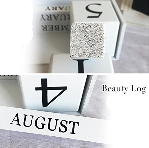 Vpang Vintage Wood Perpetual Calendar Shabby Chic Blocks Desktop Calendar Rustic Wooden Cubes Calendar Home Office Decoration (White) #TOP3
