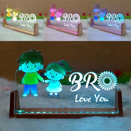 Image of lampees Personalized 3D LED lamp Rakhi Brother Sister Name - Multi Color (U Base2)