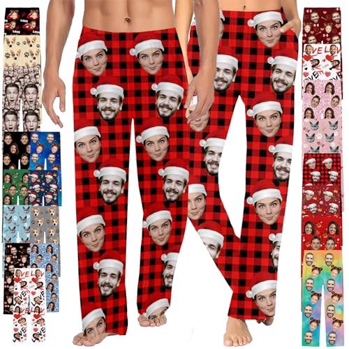 Custom Face Pajama Pants with Photo for Men Women Personalized Pet Face Sleepwear Pj Bottoms Merry Christmas Gift