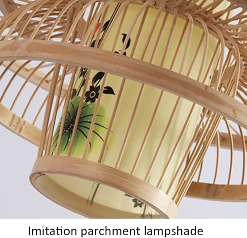 Cage abat-jour beige pour escalier suspension rotin E27 - 5