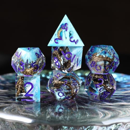 Elifel Set de Dés DND Pieuvre Résine Dice 7 pièces Faits à la Main Donjons D4 D6 D8 D10 D12 D20 D% Dragons Ttrpg Pathfinder RPG Dés Jeu Role avec Boîte Cadeau