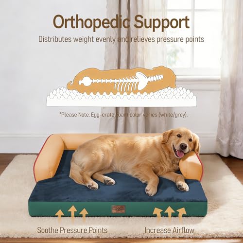 Image of Comfort Expression Washable Orthopedic Dog Bed for Extra Large Sized Dogs | Waterproof Memory Foam Pet Bed 42x30 Inch with Removable Cover with Non-Slip & Bolster