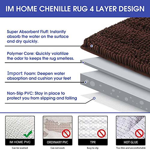 Accumtek Striped Brown Bathroom Rug Set 3 Pieces Ultra Soft, Non Slip Chenille Toilet Mat, Absorbent Plush Shaggy Bath Mats For Bathroom, Bedroom, Kitchen #TOP4