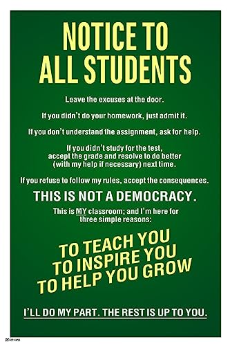 Image of Classroom Rules Poster High School Supplies For Teachers Green Sign Notice To All Students Warning Cool Wall Art Print Poster 12x18