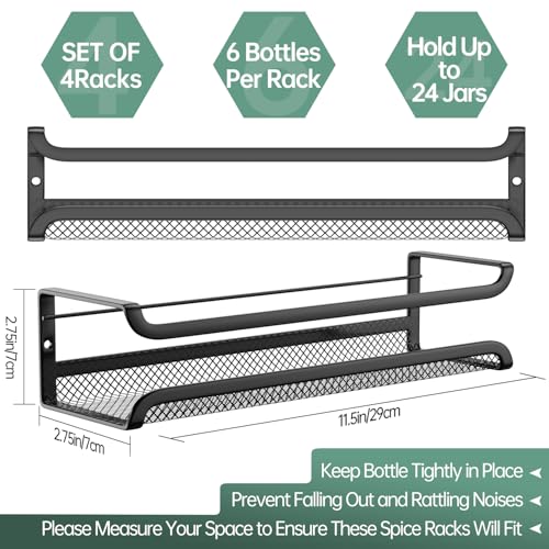 Portaspezie da parete, confezione da 4, organizer per spezie per armadio interno con 4 ganci mobili, adesivi adesivi e viti, organizer per condimenti per la porta della cucina - immagine 4