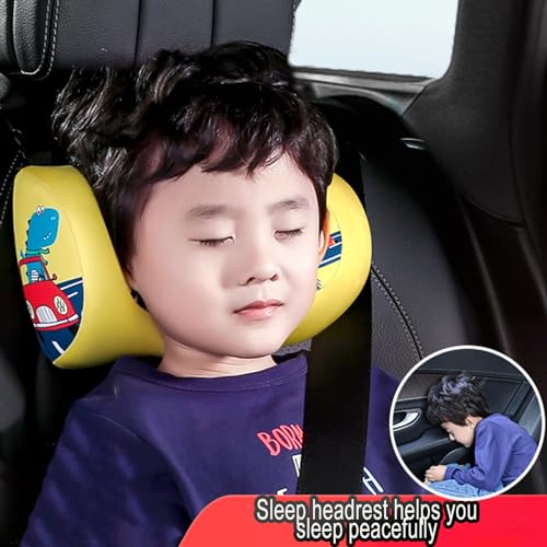 Image of Kwak's Car Headrest Pillow,Adjustable Car Neck Pillow,Head Support for Car Seat, Car Pillow for Kids and Adults-Road Trip Essentials (Dinosaur Yellow)