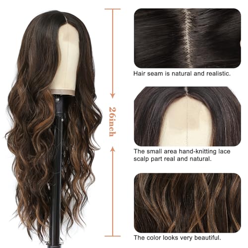 image for NAYOO 26 Inch Long Curly Middle Part Synthetic Heat Resistant Fiber Wi